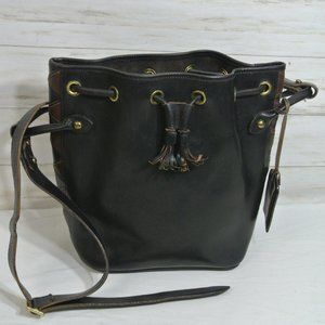 Dooney and Bourke Black Leather Drawstring Bucket Handbag Shoulder Bag Purse